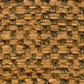 Woven tweed fabric sample, muted tan and brown with gray speckles, dense irregular weave with visible yarn knots and matte texture.